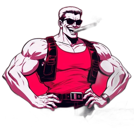 robot, staff, concept art, cartoon, pixel art, comic book art, red, muscular transparent PNG cut-out