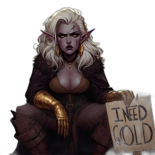 fantasy art, concept art, comic book art, pixel art, dark, golden, earth tones, woman transparent PNG cut-out