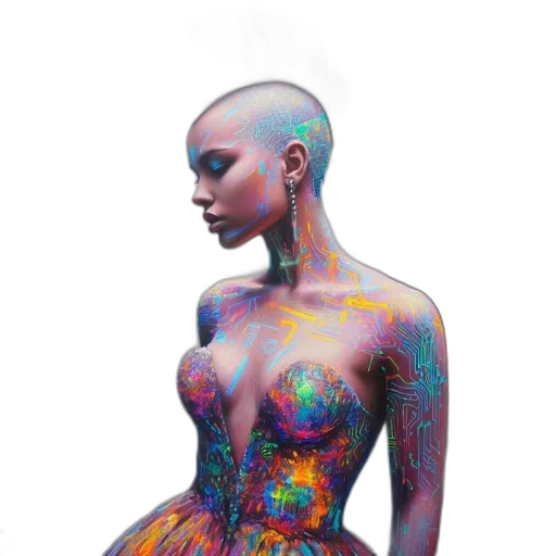 dress, robot, creature, jewelry, concept art, fantasy art, pixel art, cyberpunk transparent PNG cut-out