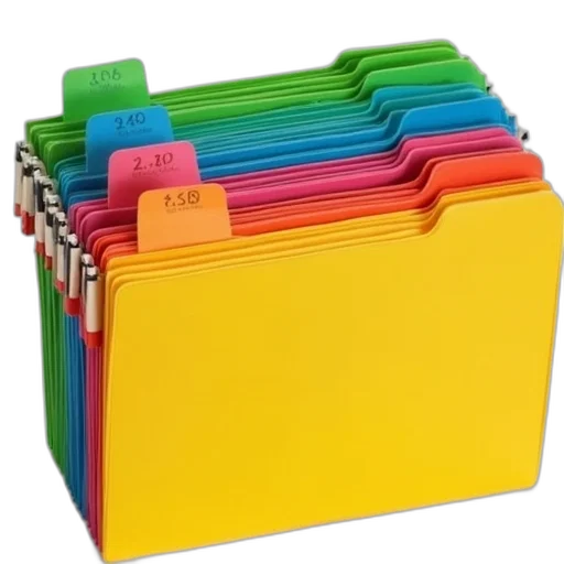 furniture, 3d render, colorful, neon, stack, file, folders, tabs transparent PNG cut-out