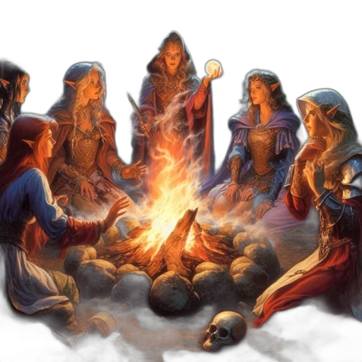 concept art, fantasy art, fire, snow, night, fog, mystic, forest transparent PNG cut-out