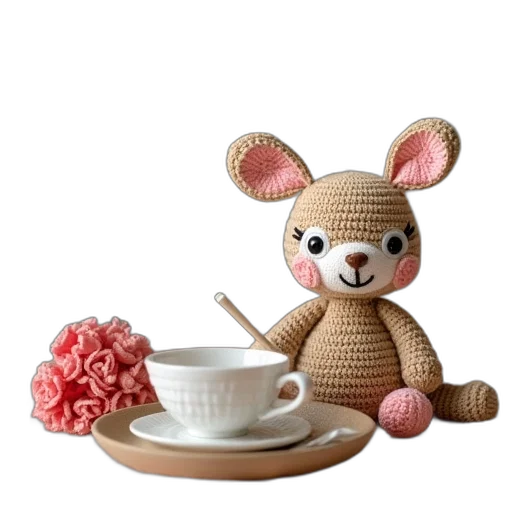 3d render, photorealistic, amigurami, tea transparent PNG cut-out