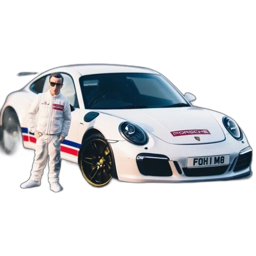 car, 3d render, photorealistic, cartoon, concept art, white, porsche, logo transparent PNG cut-out