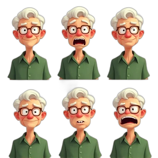 face, cartoon, concept art, 3d render, comic book art, series, six, identical transparent PNG cut-out