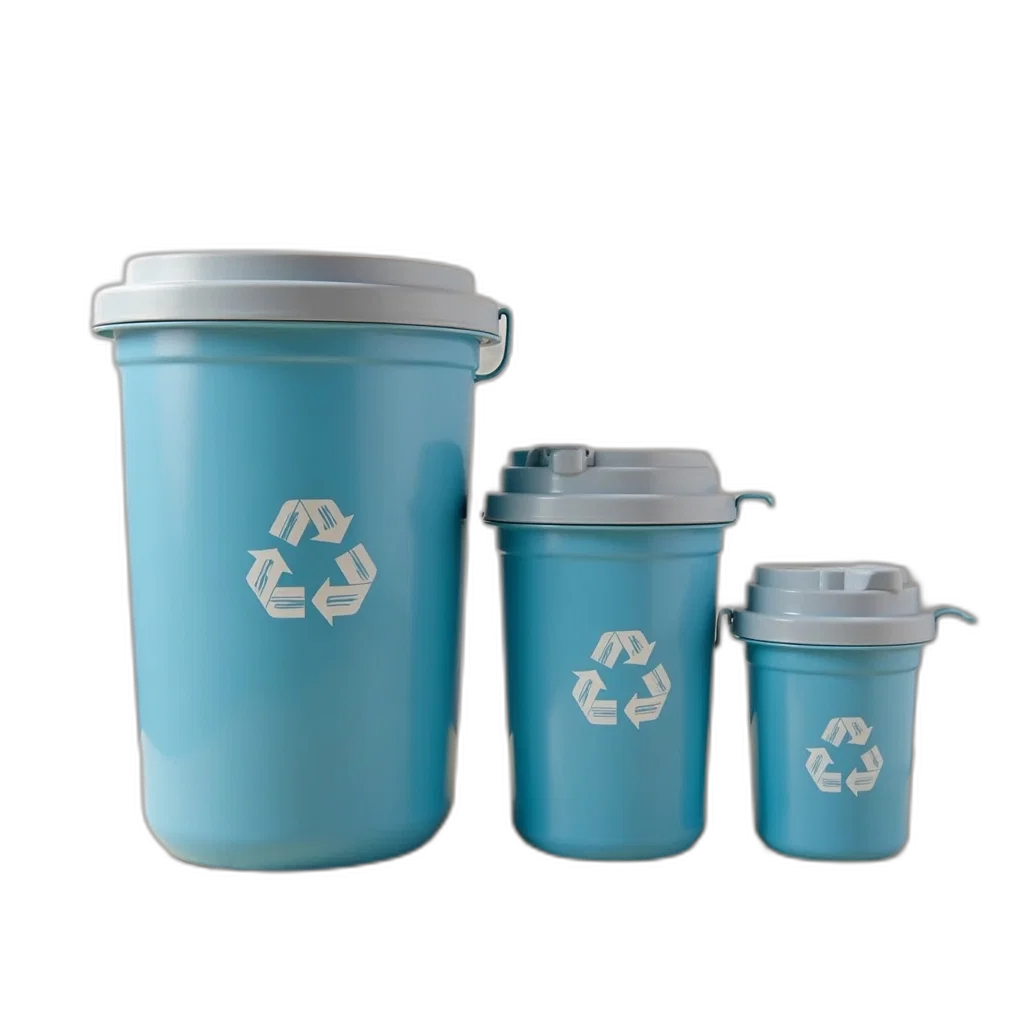 3d render, blue, set, four, grey, reusable, plastic, containers transparent PNG cut-out