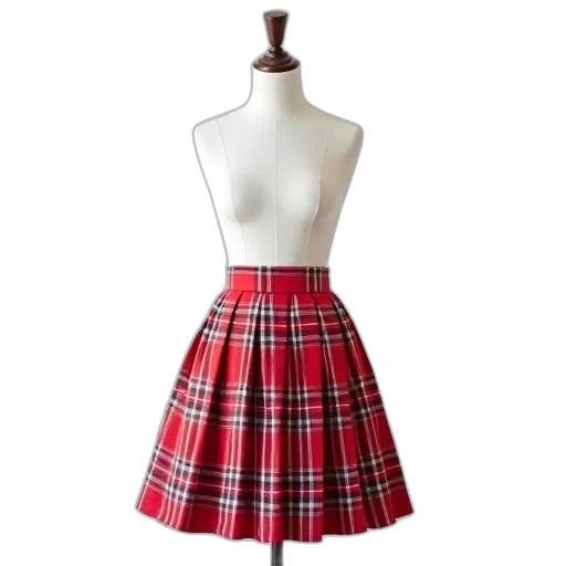 dress, mannequin, wearing, red, white, plaid, skirt, fitted transparent PNG cut-out