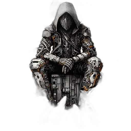 jacket, mask, weapon, sword, concept art, fantasy art, cyberpunk, pixel art transparent PNG cut-out