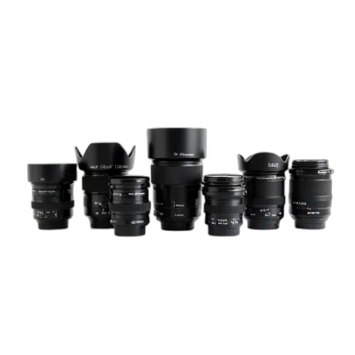 crown, 3d render, collection, black, camera, lenses, displayed, white transparent PNG cut-out