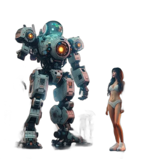 robot, weapon, concept art, 3d render, fantasy art, pixel art, outer space, urban transparent PNG cut-out