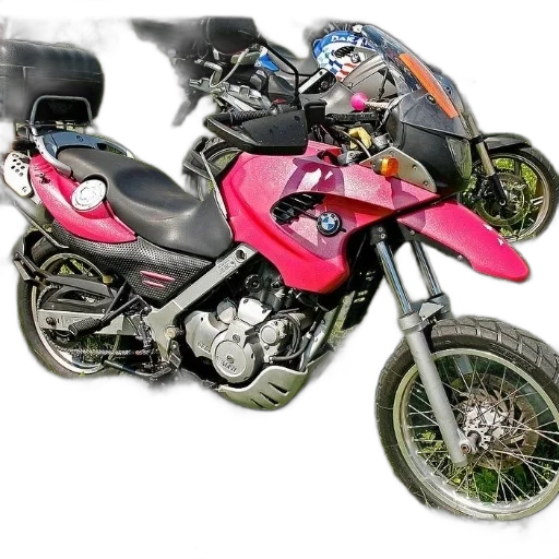 3d render, photorealistic, concept art, pink, bmw, motorcycle, parked, grass transparent PNG cut-out