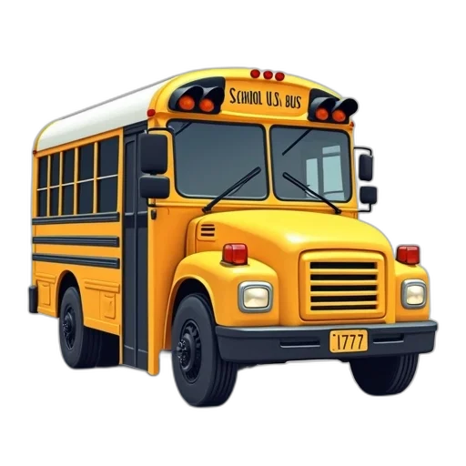 3d render, stylized, illustration, yellow, school, bus, white, roof transparent PNG cut-out