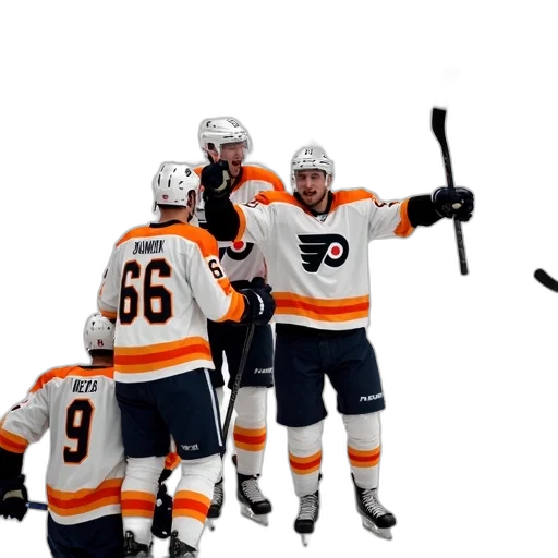 concept art, fire, hockey, player, white, orange, jersey, number transparent PNG cut-out