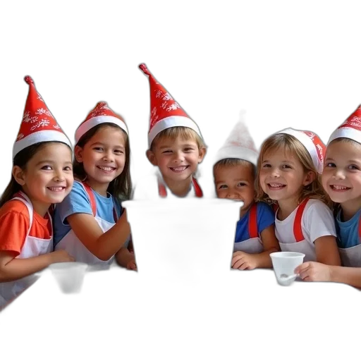 hat, staff, 3d render, group, children, wearing, festive, hats transparent PNG cut-out