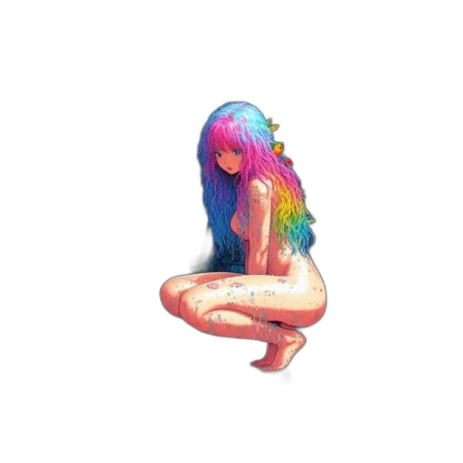 hair, dress, creature, mask, pixel art, watercolor, concept art, vaporwave transparent PNG cut-out
