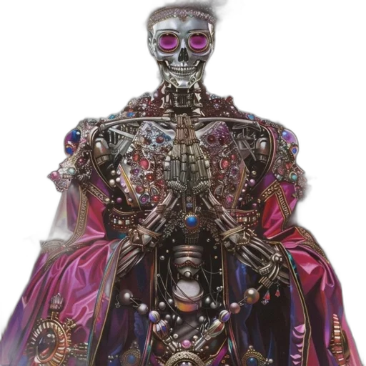 robot, jewelry, dress, crown, concept art, cyberpunk, fantasy art, 3d render transparent PNG cut-out