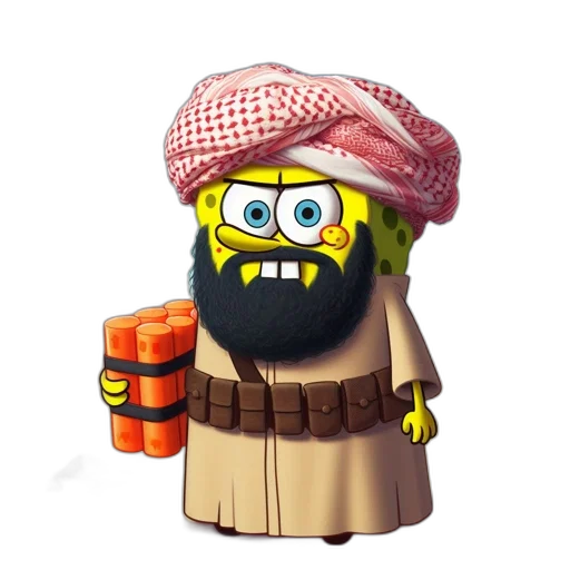 cartoon, pixel art, 3d render, concept art, spongebob, squarepants, middle, eastern transparent PNG cut-out