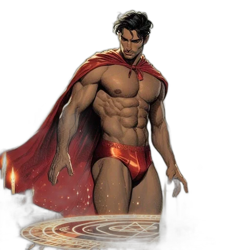 comic book art, concept art, fantasy art, 3d render, red, man, cape, stands transparent PNG cut-out