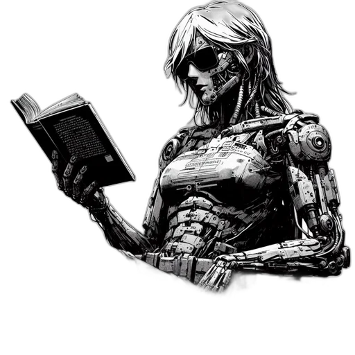 robot, weapon, face, comic book art, cyberpunk, concept art, fantasy art, detailed transparent PNG cut-out