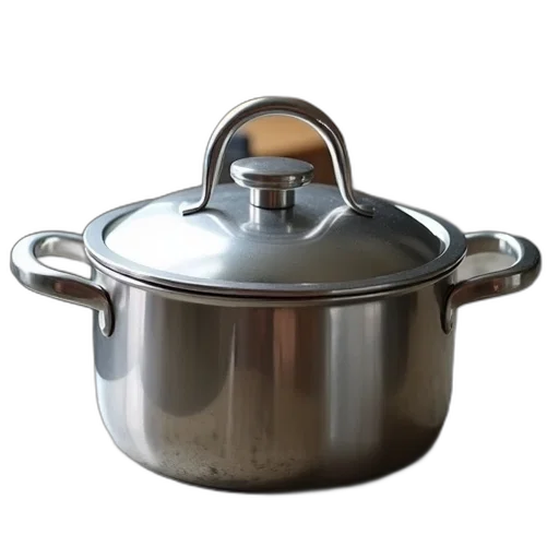 food, weapon, 3d render, photorealistic, silver, pot, lid, placed transparent PNG cut-out