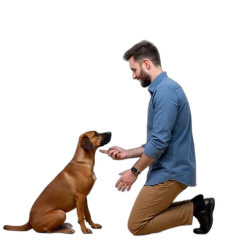 staff, animal, concept art, man, blue, shirt, brown, pants transparent PNG cut-out