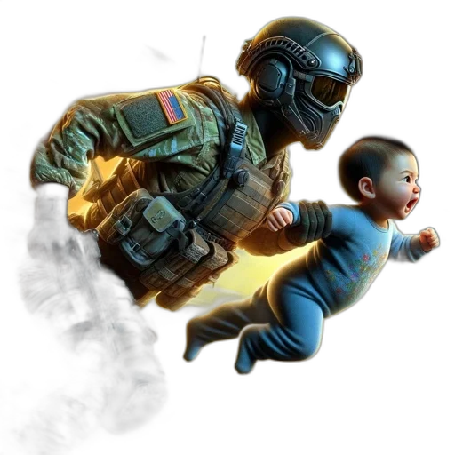 weapon, concept art, pixel art, 3d render, photorealistic, soldier, rushes, through transparent PNG cut-out