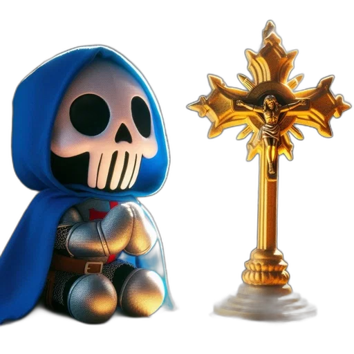crown, sword, concept art, 3d render, blue, skeletal, figure, cloak transparent PNG cut-out