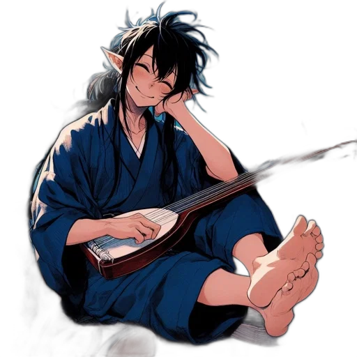 staff, anime, cartoon, comic book art, fantasy art, blue, monochrome, individual transparent PNG cut-out