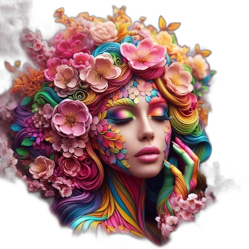 flower, face, crown, mask, photorealistic, fantasy art, watercolor, oil painting transparent PNG cut-out