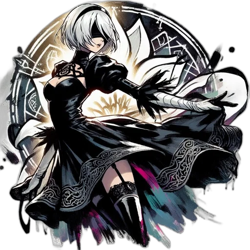 weapon, dress, staff, sword, concept art, fantasy art, pixel art, anime transparent PNG cut-out