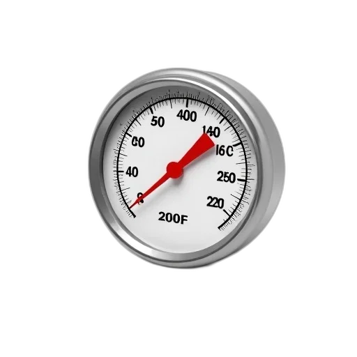 3d render, silver, analog, thermometer, red, needle, pointing, 200 transparent PNG cut-out