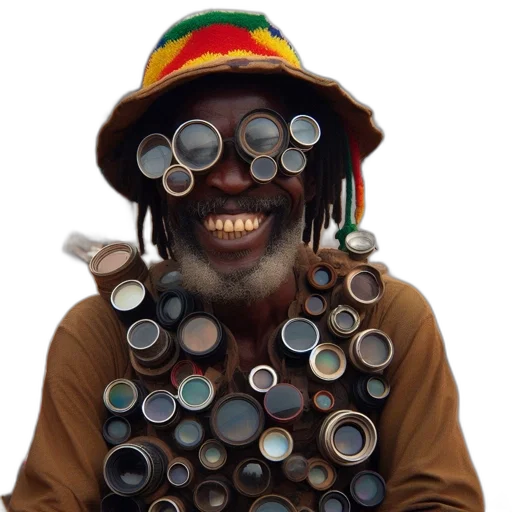 staff, mask, hat, jewelry, person, multiple, lenses, wears transparent PNG cut-out
