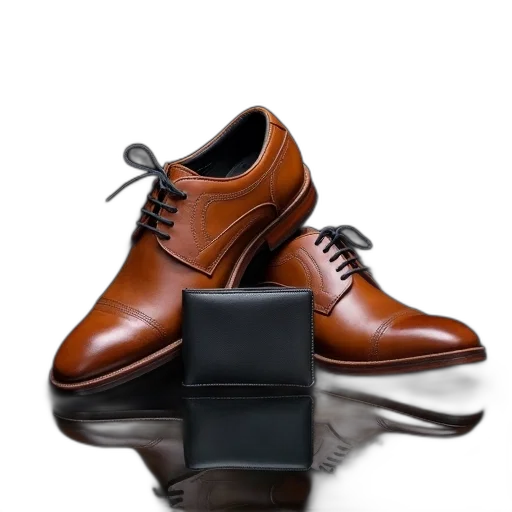 shoes, staff, photorealistic, 3d render, pair, brown, leather, black transparent PNG cut-out
