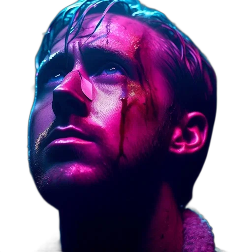 face, mask, concept art, cyberpunk, photorealistic, neon lights, red, neon transparent PNG cut-out