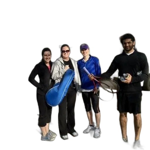 staff, four, people, stand, outside, house, holding, tennis transparent PNG cut-out