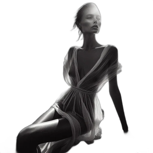 dress, jewelry, hair, photorealistic, concept art, fantasy art, pencil sketch, monochrome transparent PNG cut-out