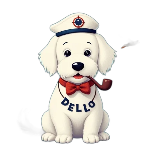 staff, 3d render, photorealistic, cartoon, white, dog, sailor, hat transparent PNG cut-out