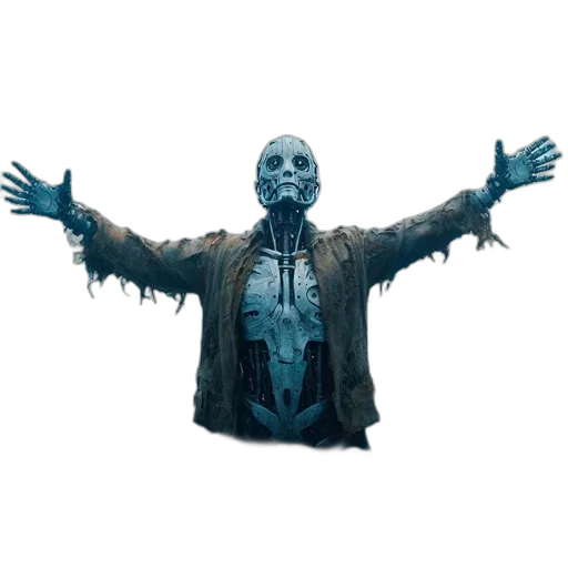 jacket, robot, mask, creature, concept art, 3d render, pixel art, photorealistic transparent PNG cut-out