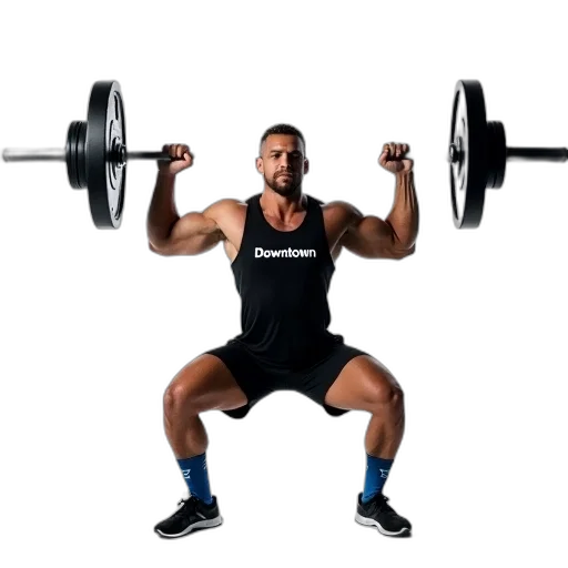 weapon, man, performing, barbell, squat, loaded, weights, above transparent PNG cut-out