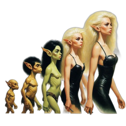 concept art, fantasy art, 3d render, comic book art, outer space, five, evolving, humanoids transparent PNG cut-out
