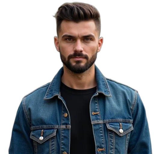 jacket, face, staff, hair, photorealistic, cartoon, blue, man transparent PNG cut-out