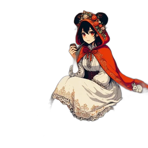 dress, staff, hat, flower, pixel art, anime, concept art, cartoon transparent PNG cut-out