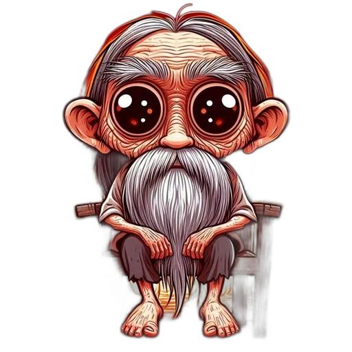 creature, staff, fantasy art, concept art, pixel art, comic book art, elderly, cartoon transparent PNG cut-out