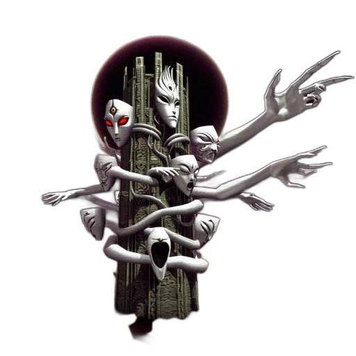 robot, staff, creature, concept art, 3d render, pixel art, fantasy art, outer space transparent PNG cut-out