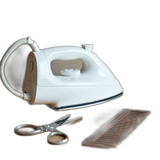 hair, white, iron, cord, handle, placed, wooden, table transparent PNG cut-out