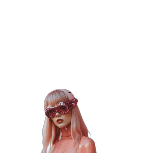 dress, robot, creature, hair, 3d render, vaporwave, concept art, photorealistic transparent PNG cut-out