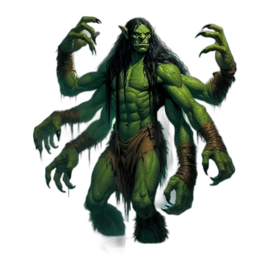 creature, concept art, fantasy art, comic book art, green, green-skinned, multiple, arms transparent PNG cut-out