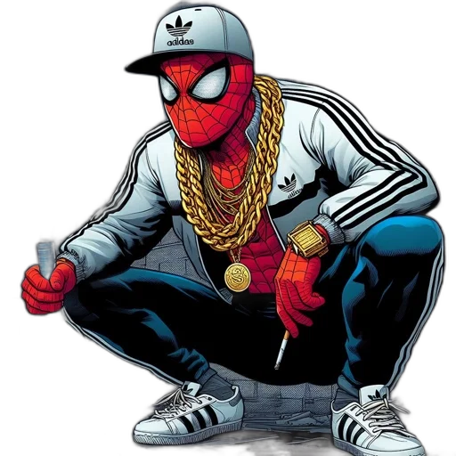 jacket, comic book art, concept art, cartoon, pixel art, animated, spider-man, styled transparent PNG cut-out