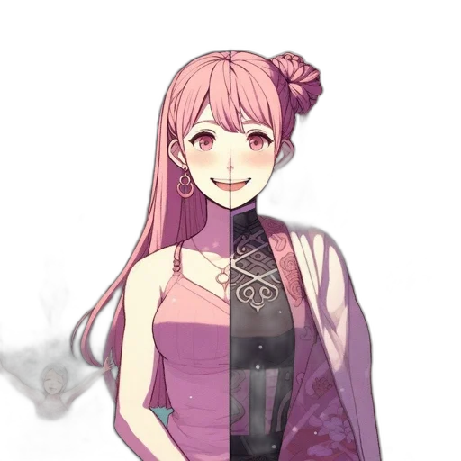 dress, staff, mask, face, pixel art, anime, concept art, vaporwave transparent PNG cut-out