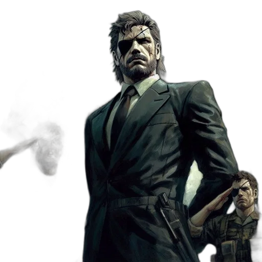 concept art, comic book art, man, black, suit, beard, eye, patch transparent PNG cut-out