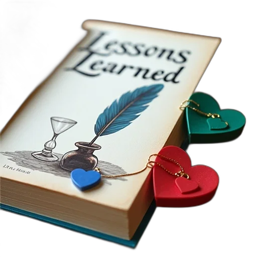 jewelry, book, titled, lessons, learned, lying, wooden, surface transparent PNG cut-out